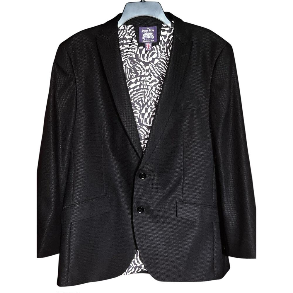 SAVILE ROW LONDON BLACK 2 BUTTON POLY BLEND BLAZER SPORT COAT 42R SHARP LINING